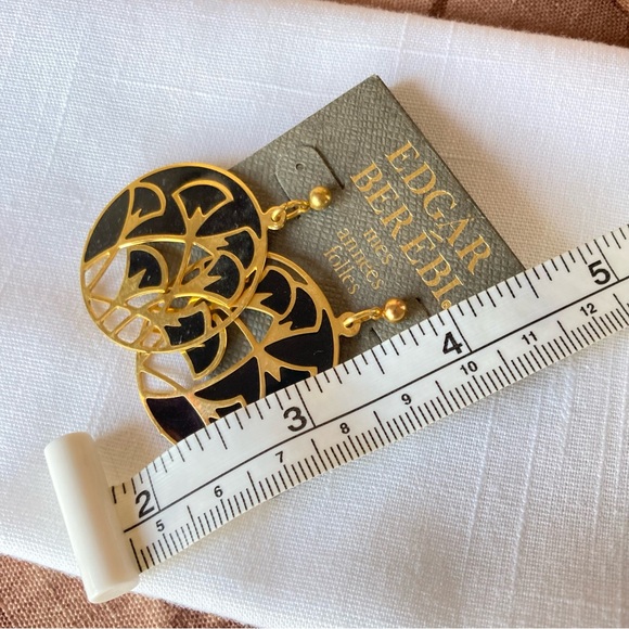 Edgar Berebi Black Enamel Art Deco Mes Années Folles Dangle Post Earrings NWT 2" - Picture 6 of 6